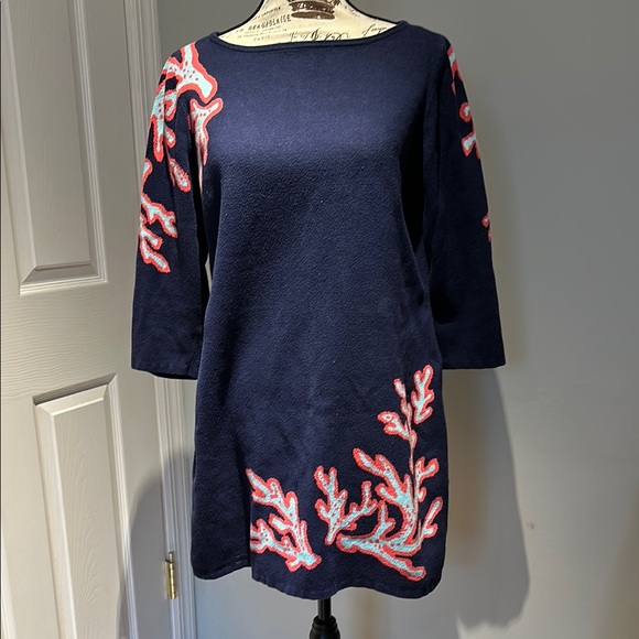 Lilly Pulitzer Dresses & Skirts - Lily Pulitzer Navy Blue Sweater Dress with Coral Accents—Cotton—Size XL